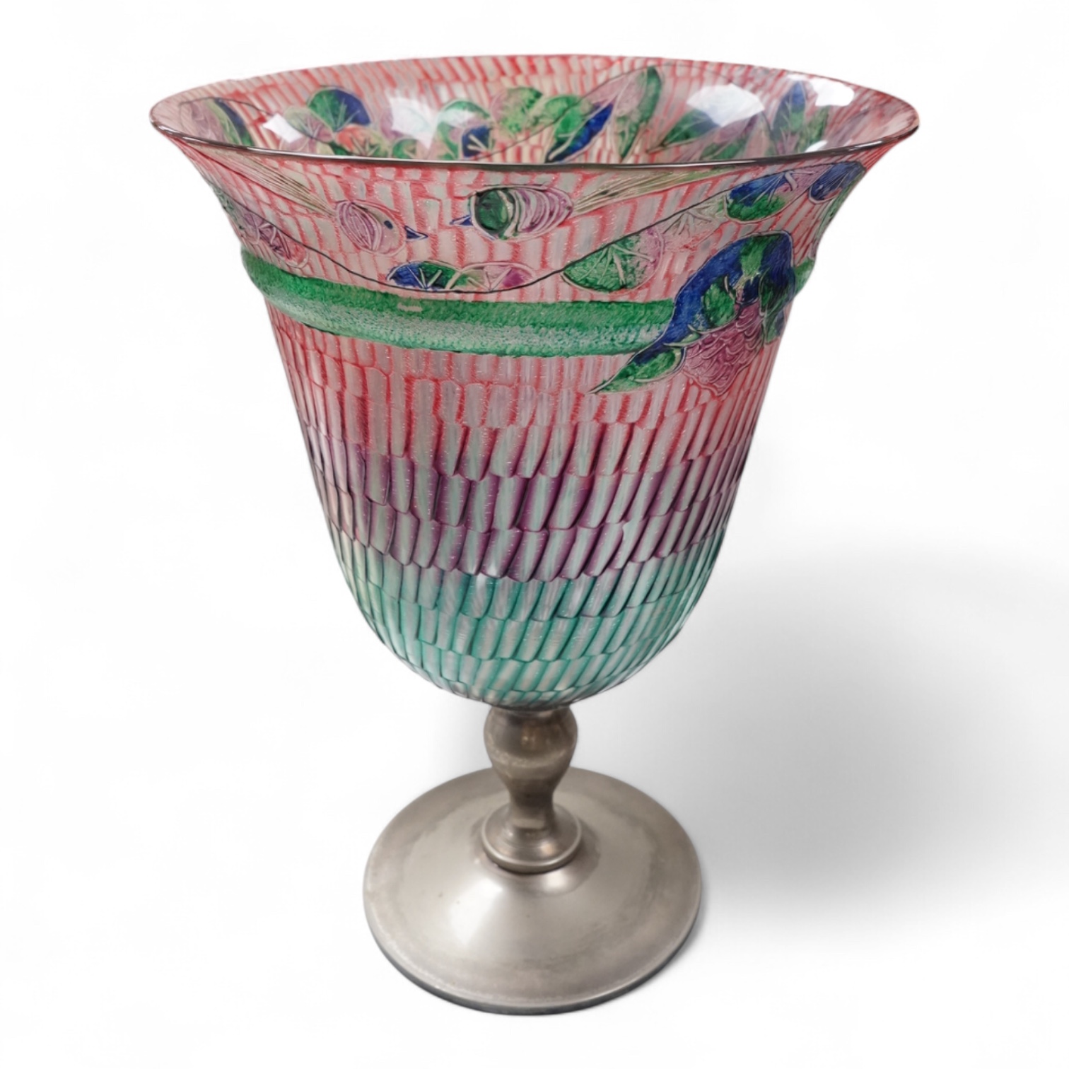 A large mid-20th century studio glass pedestal vase, 52cm high